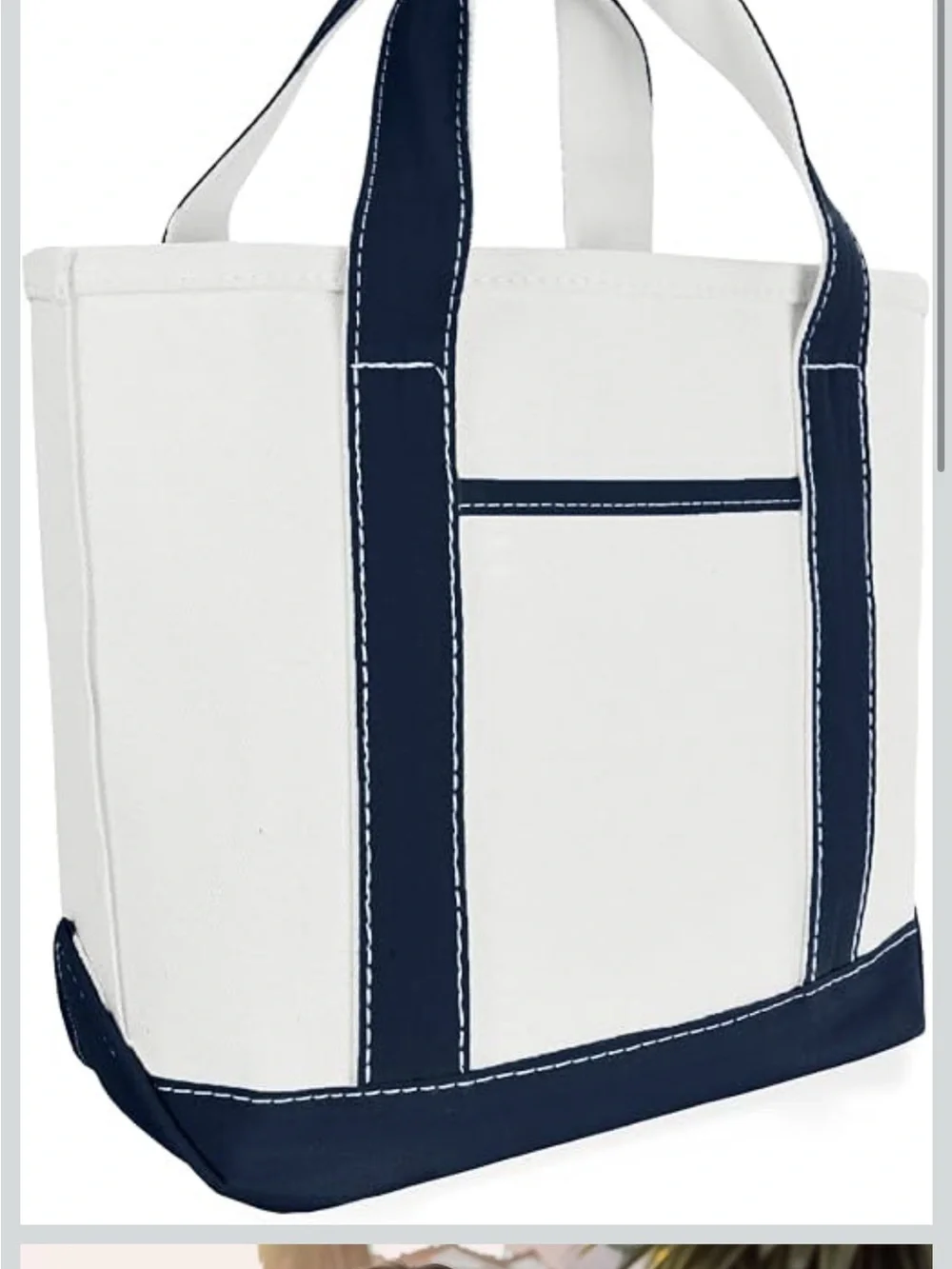 Dalix Canvas Tote Bags- White with Red or Navy Trim
